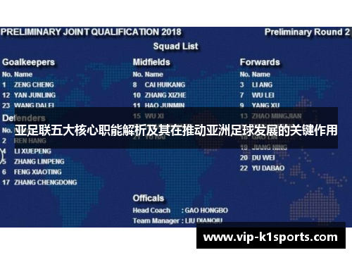 亚足联五大核心职能解析及其在推动亚洲足球发展的关键作用